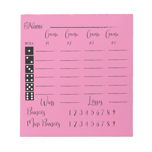 Elegant Roze bunco score pad Notitieblok (Voorkant)
