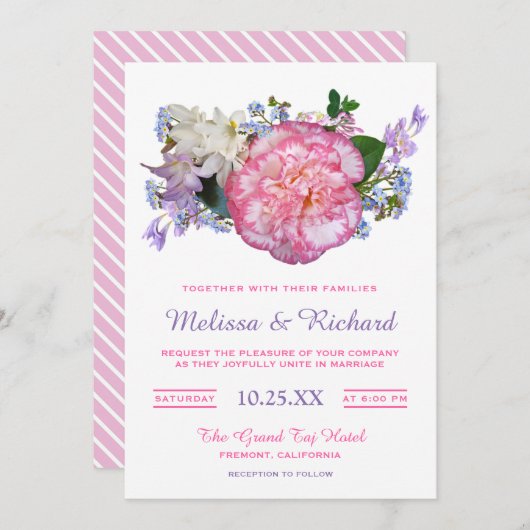 Elegant roze Camellia Flower Wedding Invitation Kaart (Voorkant / Achterkant)