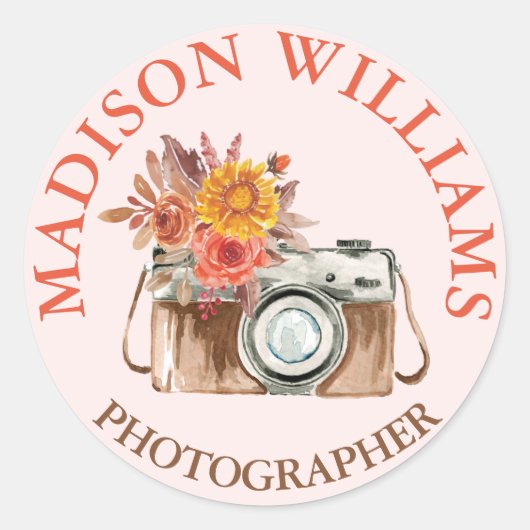 Elegant Roze Camera Fotograaf Ronde Sticker (Voorkant)