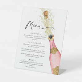 Elegant roze champagne menuteken reclamebord met voetstuk