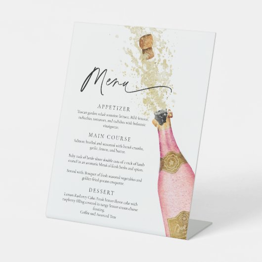 Elegant roze champagne menuteken reclamebord met voetstuk (Voorkant)