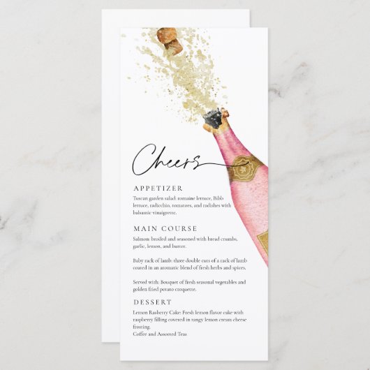 Elegant Roze Champagne Thema Menu Kaart (Voorkant / Achterkant)