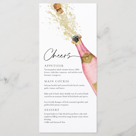 Elegant Roze Champagne Thema Menu Kaart (Voorkant)