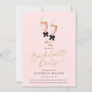 Elegant roze champagne vrijgezellenfeest kaart