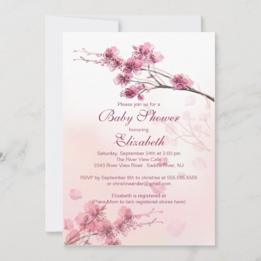 Elegant roze Cherry Blossom Floral Baby shower Kaart (Voorkant)