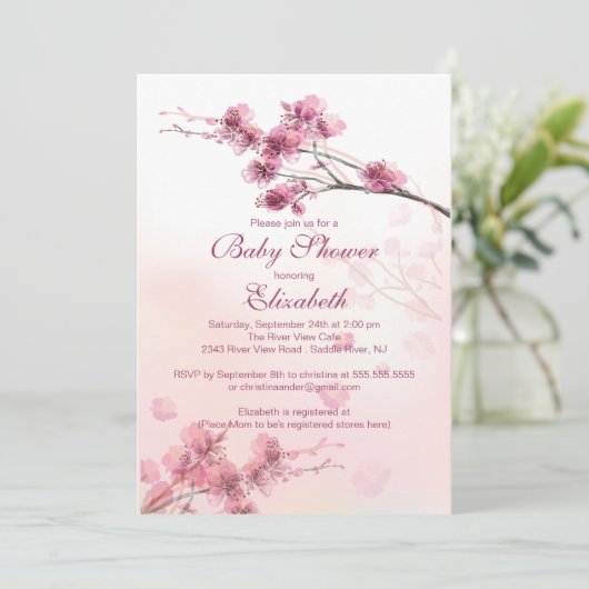 Elegant roze Cherry Blossom Floral Baby shower Kaart (Staand voorkant)