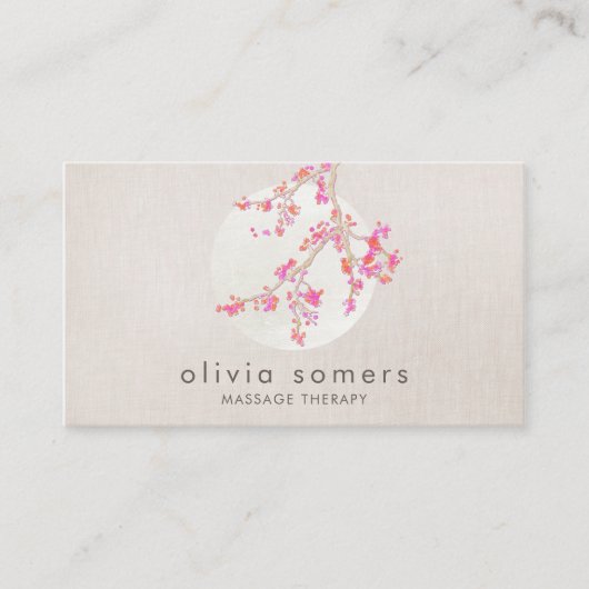 Elegant roze Cherry Blossom Floral Linen Kijk uit Visitekaartje (Voorkant)