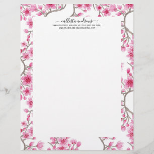 Elegant roze Cherry Blossom Floral Waterverf Briefhoofd