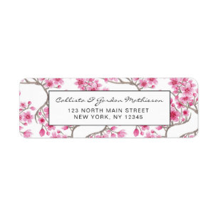 Elegant roze Cherry Blossom Floral Waterverf Etiket