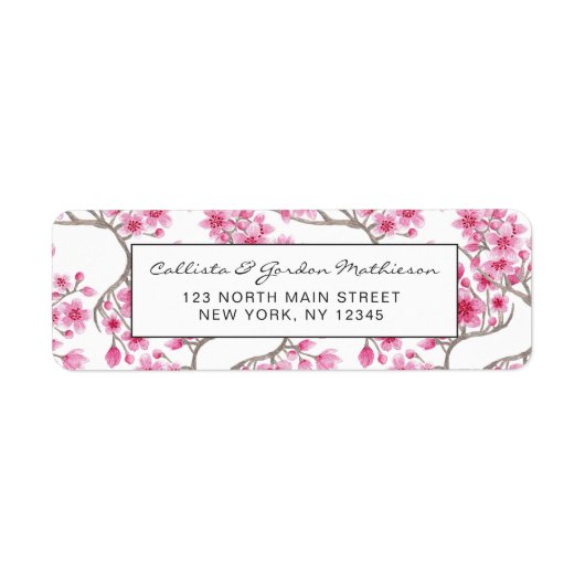 Elegant roze Cherry Blossom Floral Waterverf Etiket (Voorkant)