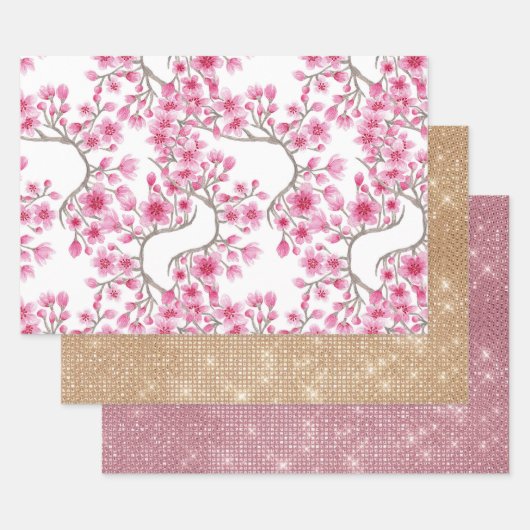 Elegant roze Cherry Blossom Floral Waterverf Inpakpapier Vel (Set)