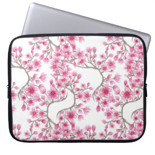 Elegant roze Cherry Blossom Floral Waterverf Laptop Sleeve