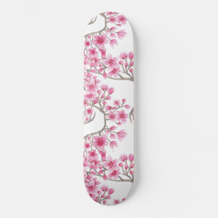 Elegant roze Cherry Blossom Floral Waterverf Persoonlijk Skateboard