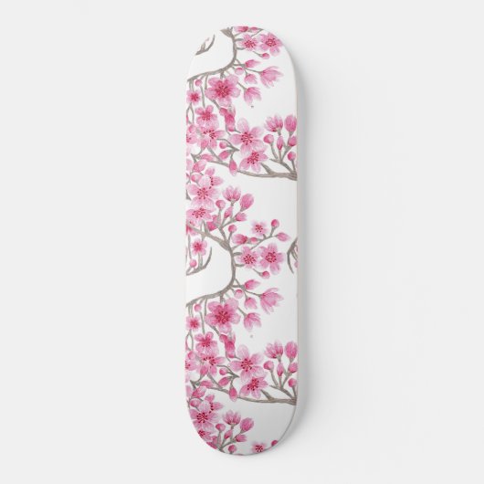 Elegant roze Cherry Blossom Floral Waterverf Persoonlijk Skateboard (Voorkant)