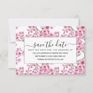 Elegant roze Cherry Blossom Floral Waterverf Save The Date