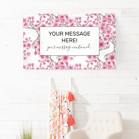 Elegant roze Cherry Blossom Floral Waterverf Spandoek (Insitu)