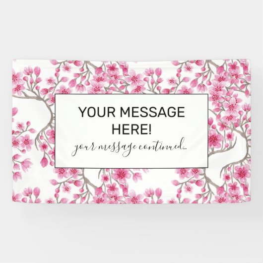 Elegant roze Cherry Blossom Floral Waterverf Spandoek (Horizontaal)