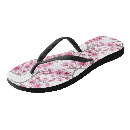 Elegant roze Cherry Blossom Floral Waterverf Teenslippers (Schuin)