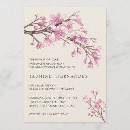 Elegant roze Cherry Blossom Girl Annaprashan Kaart