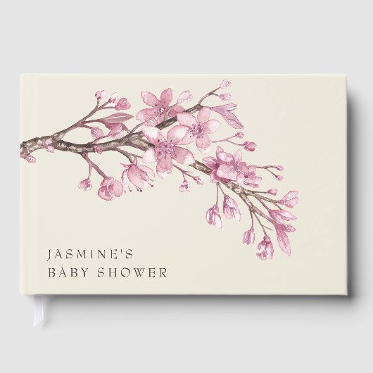 Elegant roze Cherry Blossom Girl Baby shower Gastenboek (Voorkant)
