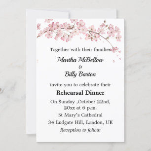 Elegant roze Cherry Blossom Rehearsal Dinner Kaart