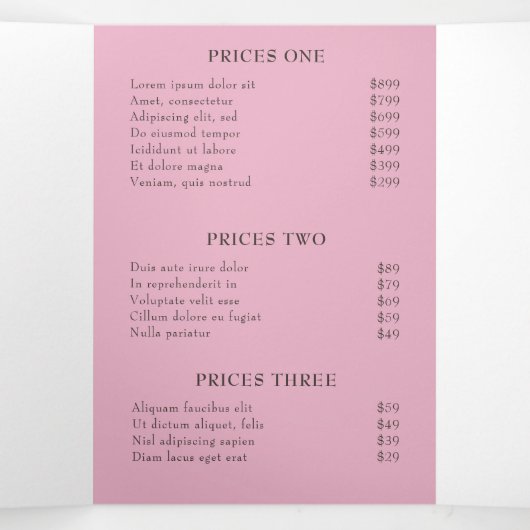 Elegant roze Cherry Blossom Salon Trifold Brochure Drieluik Kaart (Binnenkant midden)