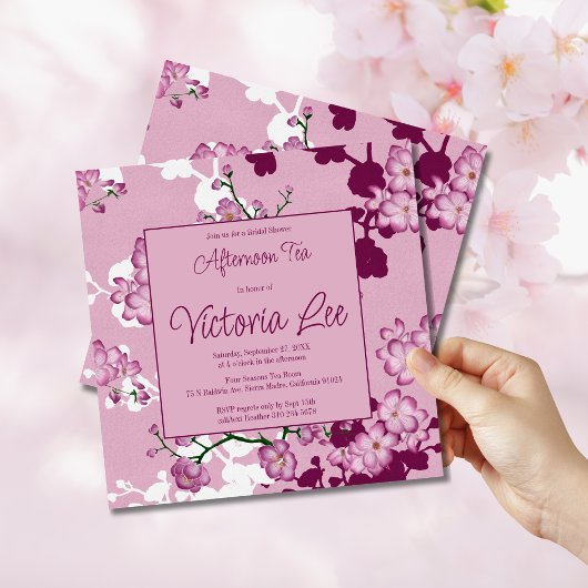 Elegant roze Cherry Blossom vanmiddag Tea Square Kaart