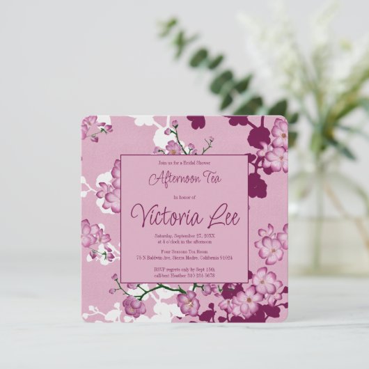 Elegant roze Cherry Blossom vanmiddag Tea Square Kaart (Staand voorkant)