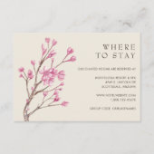 Elegant roze Cherry Blossom Wedding Accommodations Informatiekaartje (Voorkant)