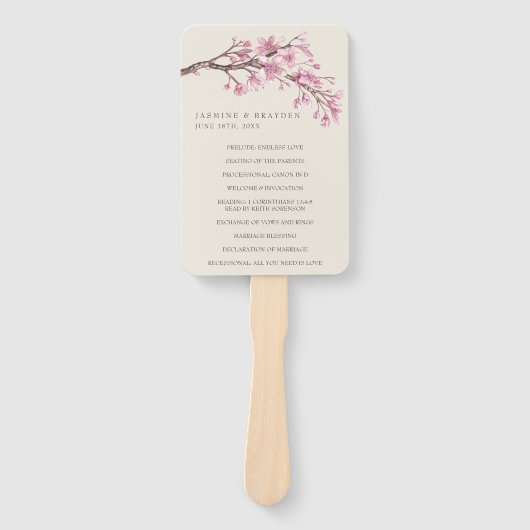 Elegant roze Cherry Blossom Wedding Programme Handwaaier (Voorkant)