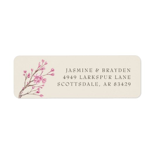 Elegant roze Cherry Blossom Wedding Return Address Etiket (Voorkant)