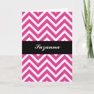 Elegant Roze Chevron en Zwart Gepersonaliseerd Kaart