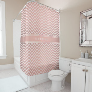 Elegant roze Chevron Pattern Girly Faux Roos Gold Douchegordijn