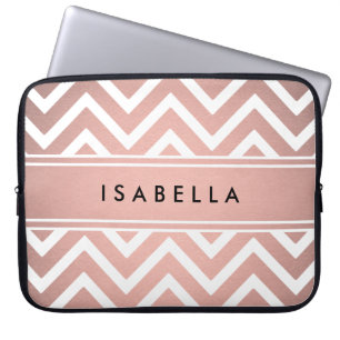 Elegant roze Chevron Pattern Girly Faux Roos Gold Laptop Sleeve