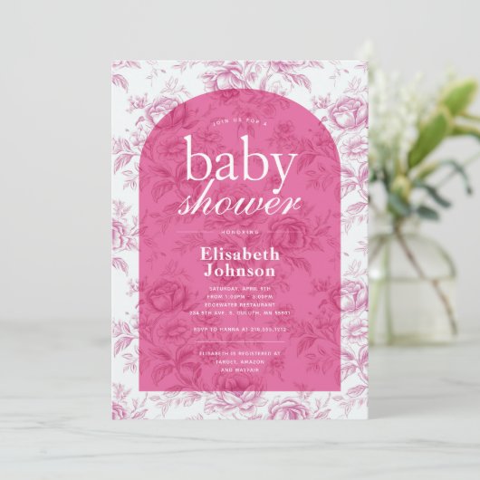 Elegant Roze Chinoiserie Baby shower Kaart (Staand voorkant)