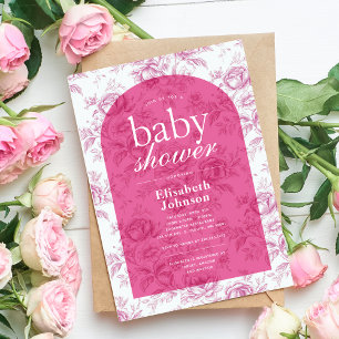 Elegant Roze Chinoiserie Baby shower Kaart