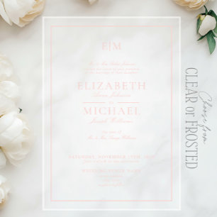 Elegant Roze Classic Script Monogram Huwelijk Acryl Uitnodigingen