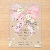 Elegant Roze Coquette Bloemen Bow Baby shower Acryl Uitnodigingen (Voorkant)