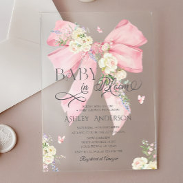 Elegant Roze Coquette Bloemen Bow Baby shower Acryl Uitnodigingen