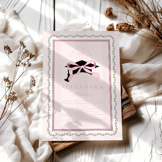 Elegant Roze Coquette Bow Afstuderen Kaart