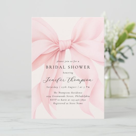 Elegant Roze Coquette Bow Vrijgezellenfeest Kaart (Staand voorkant)