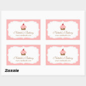 Elegant Roze Cupcake Bakkerij Decor Rechthoekige Sticker (Vel)