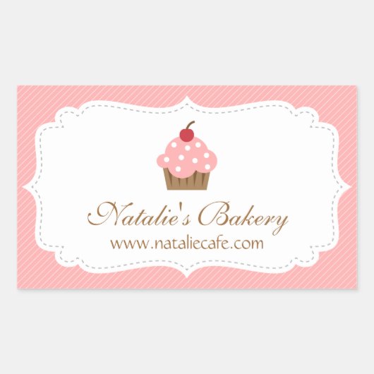 Elegant Roze Cupcake Bakkerij Decor Rechthoekige Sticker (Voorkant)