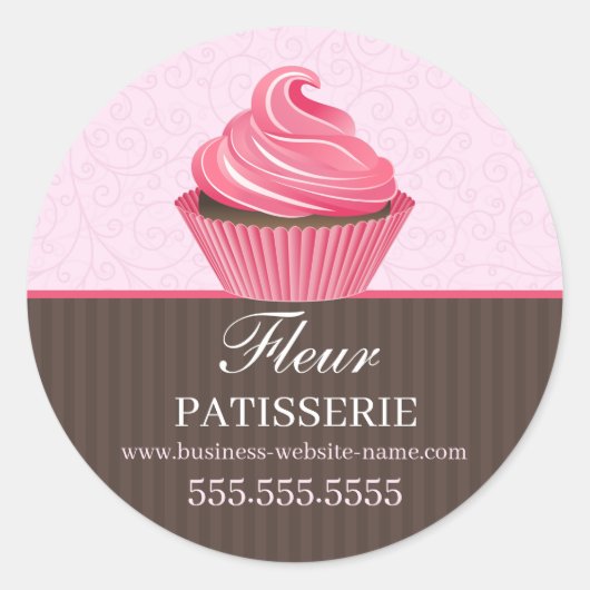 Elegant Roze Cupcake bakkerij Ronde Sticker (Voorkant)
