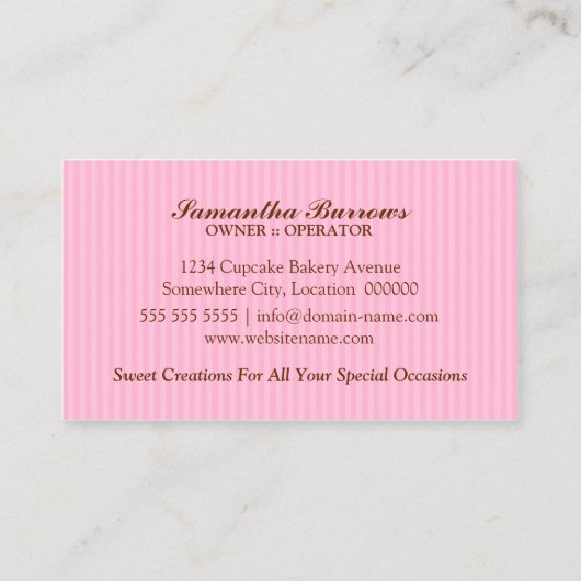 Elegant Roze Cupcake bakkerij Visitekaartje (Achterkant)