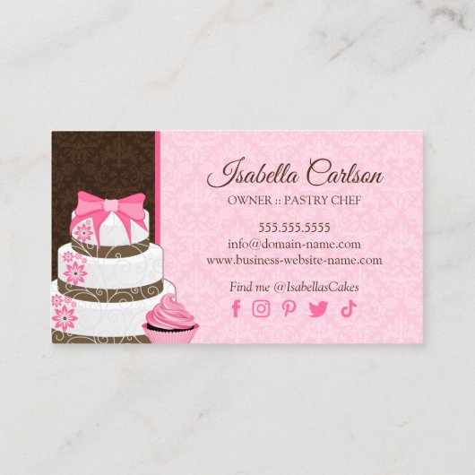 Elegant Roze Cupcake en Cake Dessert Bakery Visitekaartje (Achterkant)