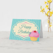 Elegant  Roze Cupcake Happy Birthday Kaart (Gele Bloem)