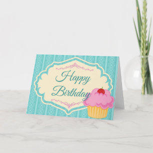 Elegant  Roze Cupcake Happy Birthday Kaart