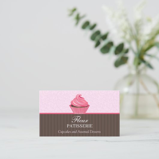 Elegant roze cupcake-ontwerp visitekaartje (Staand voorkant)