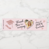 Elegant Roze Custom Photo Afstuderen Dank u Waterfles Etiket (Enkel label)